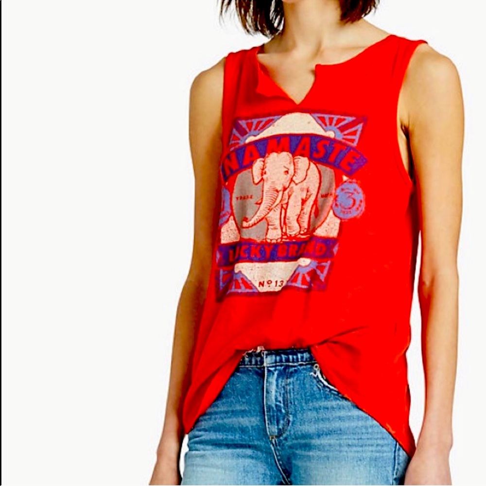 Lucky Brand Red Elephant V Neck Muscle Tank.